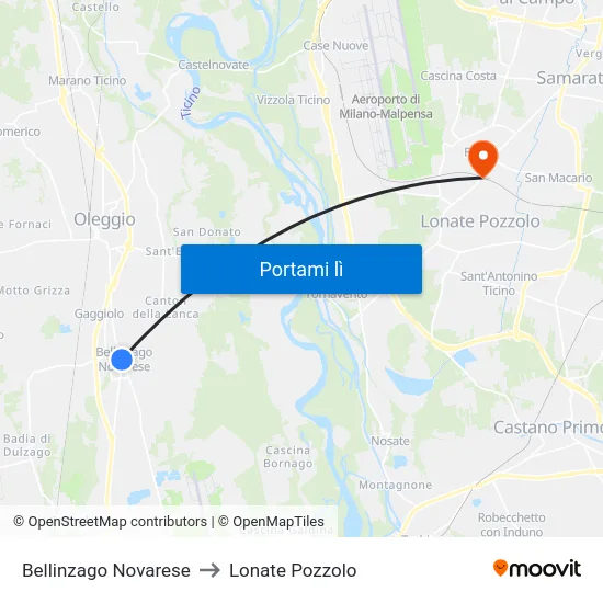 Bellinzago Novarese to Lonate Pozzolo map