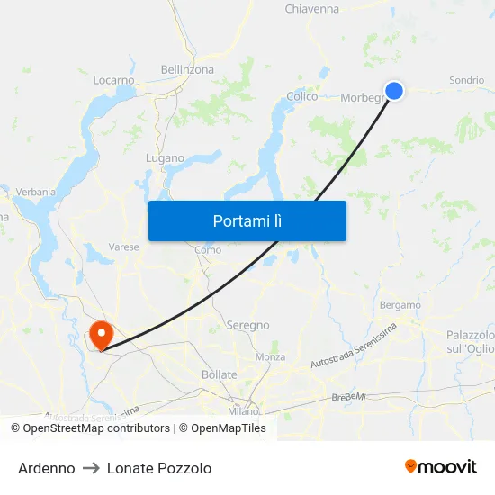 Ardenno to Lonate Pozzolo map