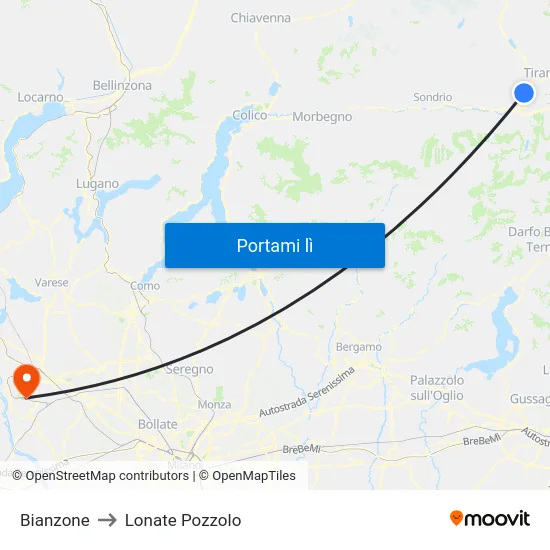 Bianzone to Lonate Pozzolo map