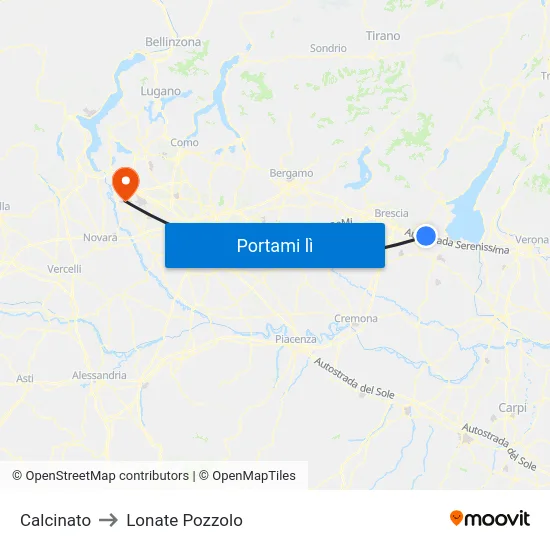 Calcinato to Lonate Pozzolo map