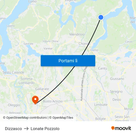 Dizzasco to Lonate Pozzolo map