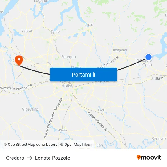 Credaro to Lonate Pozzolo map
