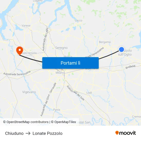 Chiuduno to Lonate Pozzolo map