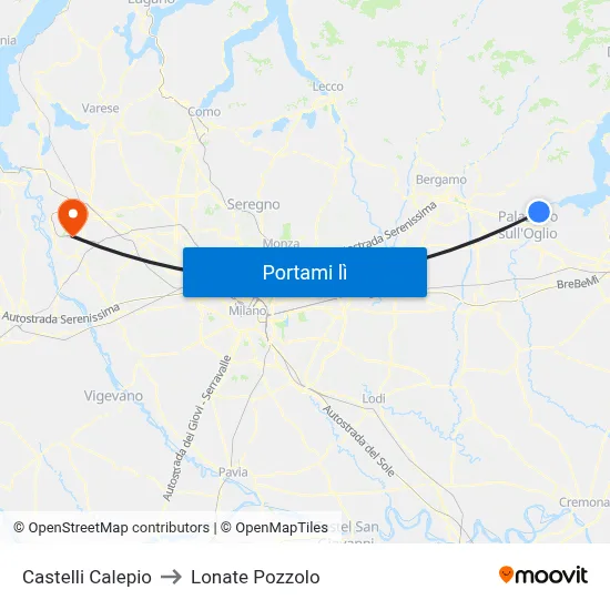 Castelli Calepio to Lonate Pozzolo map