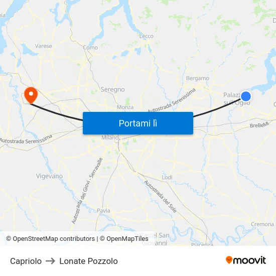Capriolo to Lonate Pozzolo map