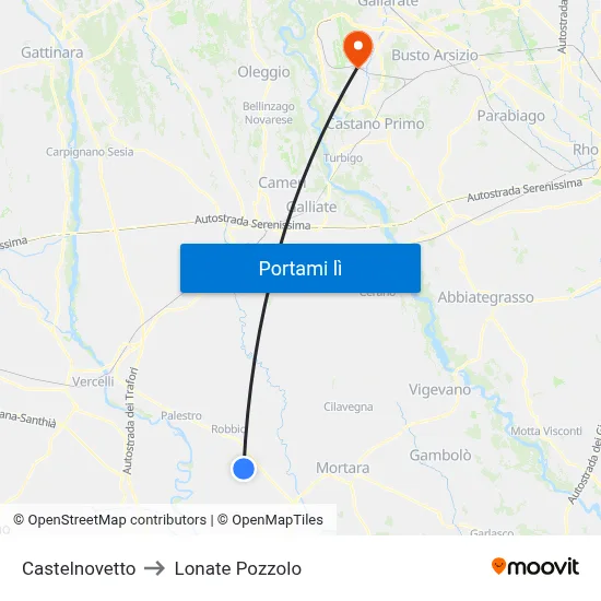 Castelnovetto to Lonate Pozzolo map