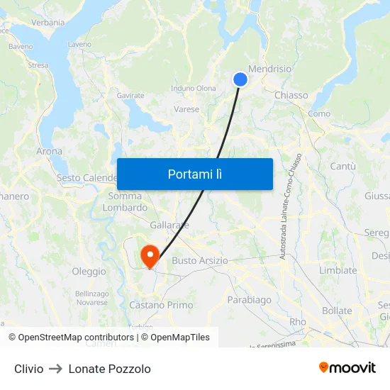 Clivio to Lonate Pozzolo map