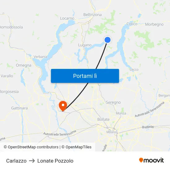 Carlazzo to Lonate Pozzolo map