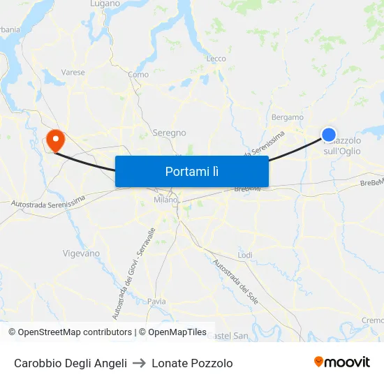 Carobbio Degli Angeli to Lonate Pozzolo map