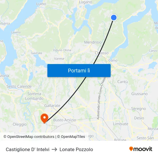 Castiglione D' Intelvi to Lonate Pozzolo map