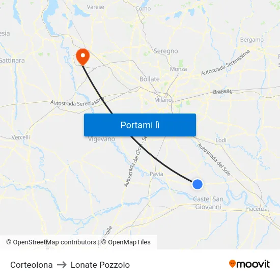 Corteolona to Lonate Pozzolo map