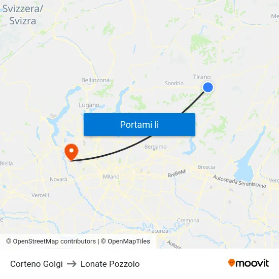 Corteno Golgi to Lonate Pozzolo map