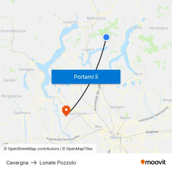 Cavargna to Lonate Pozzolo map