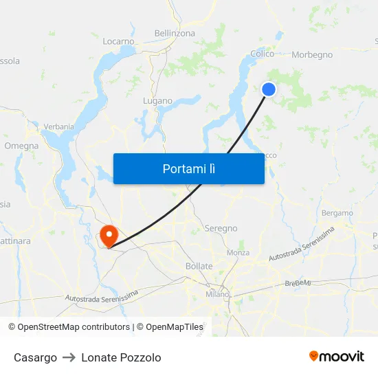 Casargo to Lonate Pozzolo map