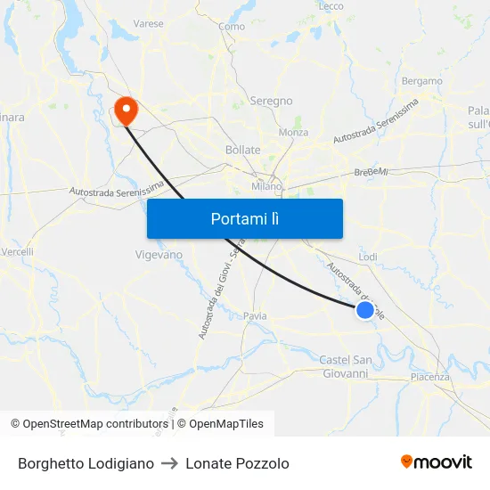Borghetto Lodigiano to Lonate Pozzolo map