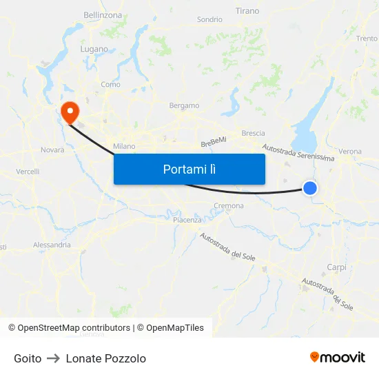 Goito to Lonate Pozzolo map