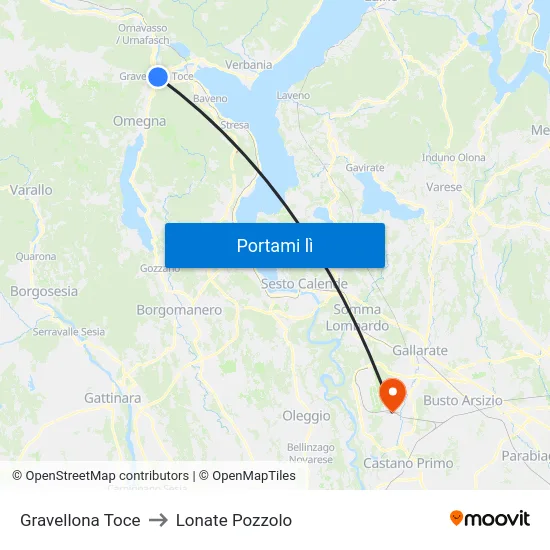 Gravellona Toce to Lonate Pozzolo map