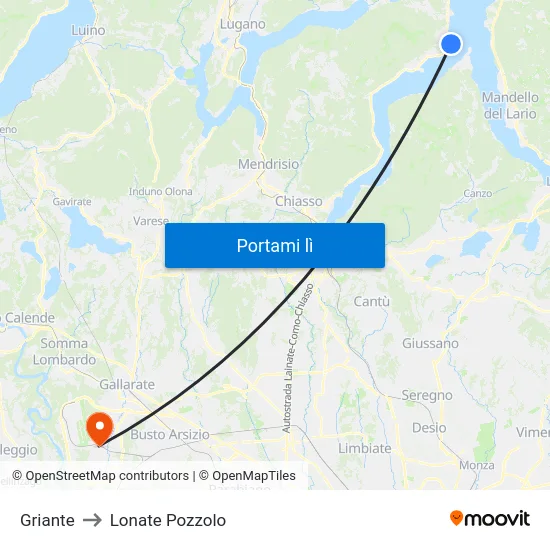 Griante to Lonate Pozzolo map