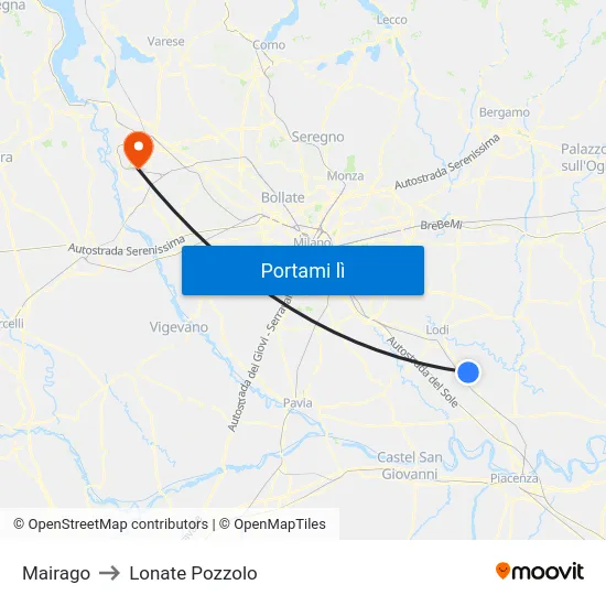 Mairago to Lonate Pozzolo map