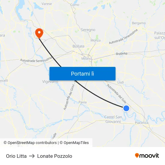 Orio Litta to Lonate Pozzolo map