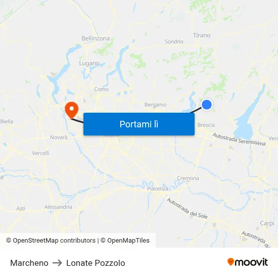 Marcheno to Lonate Pozzolo map