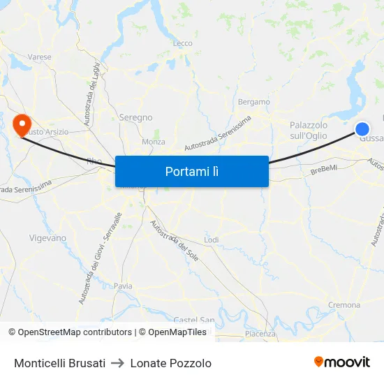 Monticelli Brusati to Lonate Pozzolo map