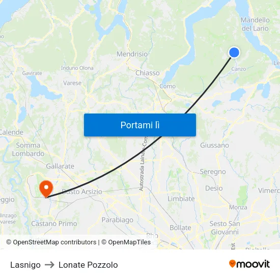 Lasnigo to Lonate Pozzolo map