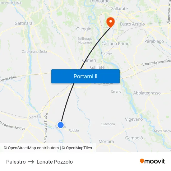 Palestro to Lonate Pozzolo map