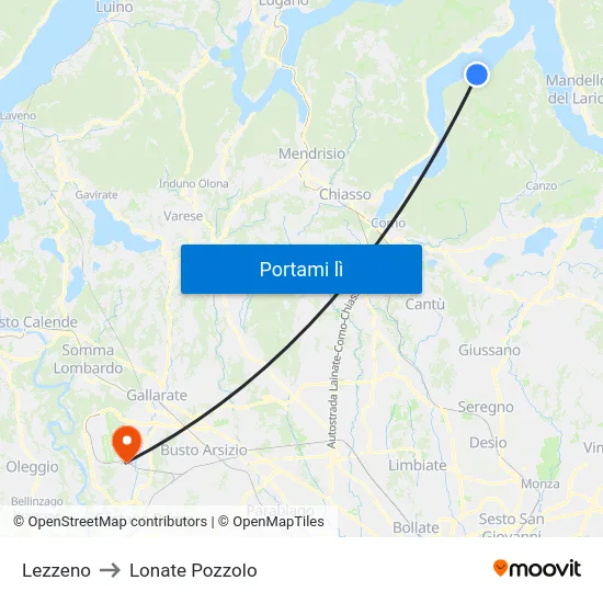 Lezzeno to Lonate Pozzolo map