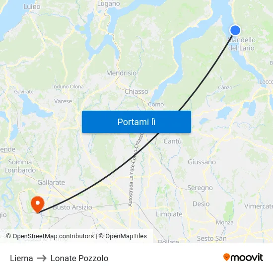 Lierna to Lonate Pozzolo map