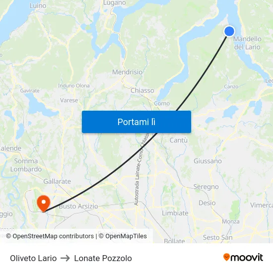Oliveto Lario to Lonate Pozzolo map