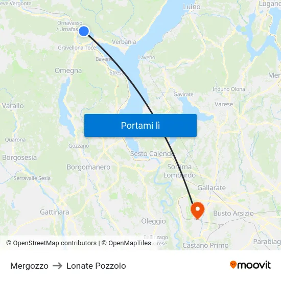 Mergozzo to Lonate Pozzolo map