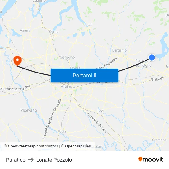 Paratico to Lonate Pozzolo map