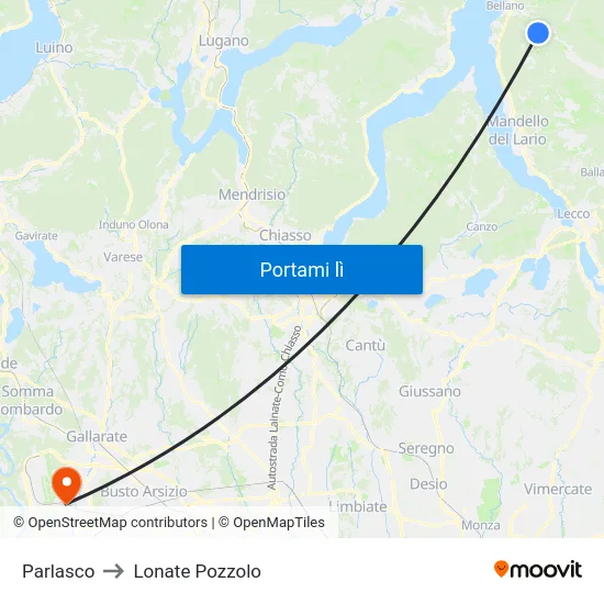 Parlasco to Lonate Pozzolo map