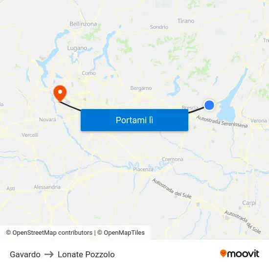 Gavardo to Lonate Pozzolo map