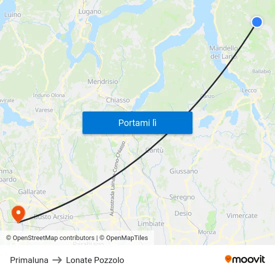 Primaluna to Lonate Pozzolo map