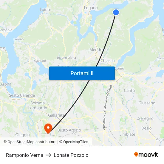 Ramponio Verna to Lonate Pozzolo map