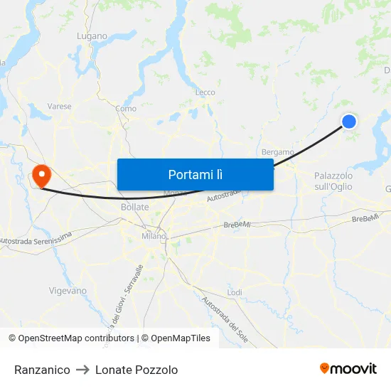 Ranzanico to Lonate Pozzolo map