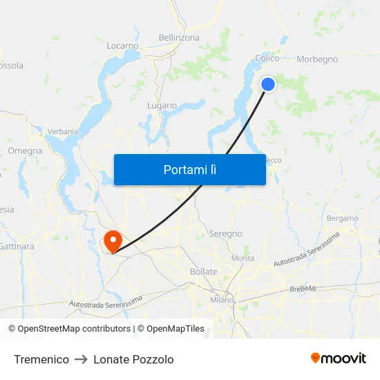 Tremenico to Lonate Pozzolo map