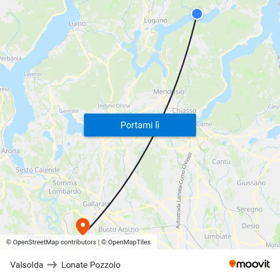 Valsolda to Lonate Pozzolo map