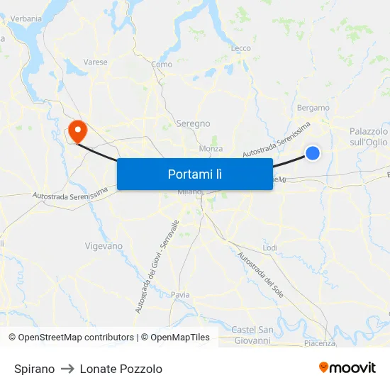 Spirano to Lonate Pozzolo map