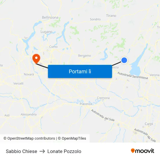 Sabbio Chiese to Lonate Pozzolo map