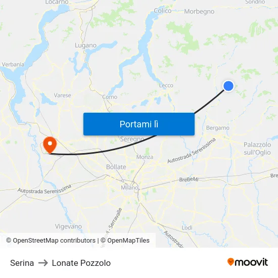 Serina to Lonate Pozzolo map