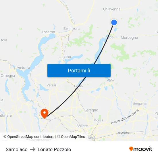 Samolaco to Lonate Pozzolo map