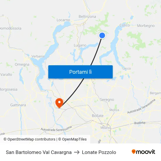 San Bartolomeo Val Cavargna to Lonate Pozzolo map