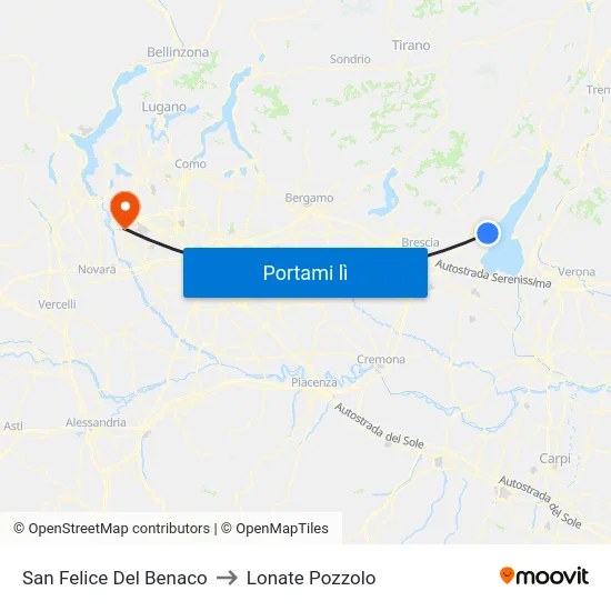 San Felice Del Benaco to Lonate Pozzolo map