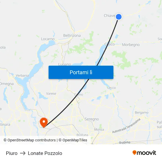 Piuro to Lonate Pozzolo map