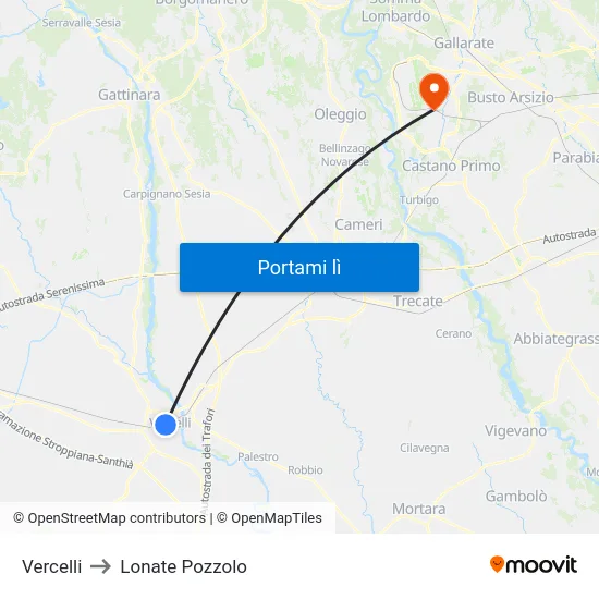 Vercelli to Lonate Pozzolo map