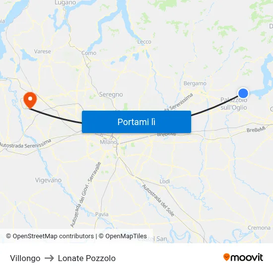 Villongo to Lonate Pozzolo map