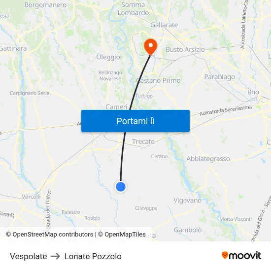Vespolate to Lonate Pozzolo map